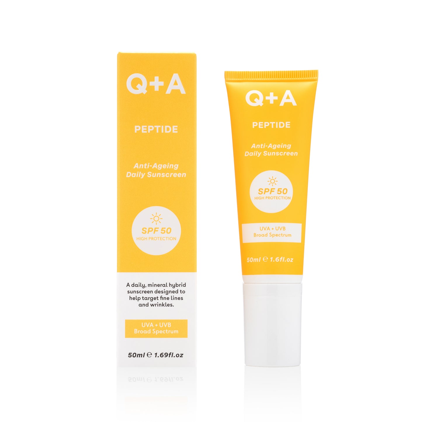 Q+A Sunscreen facial anti-ageing peptide spf50