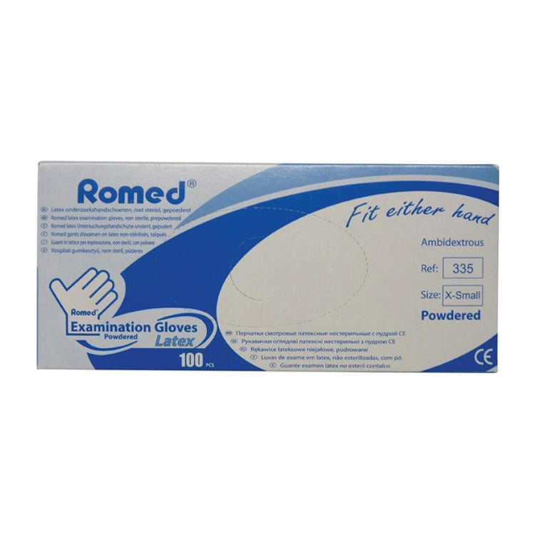 Romed Latex onderzoek handschoenen gedpoederd xs
