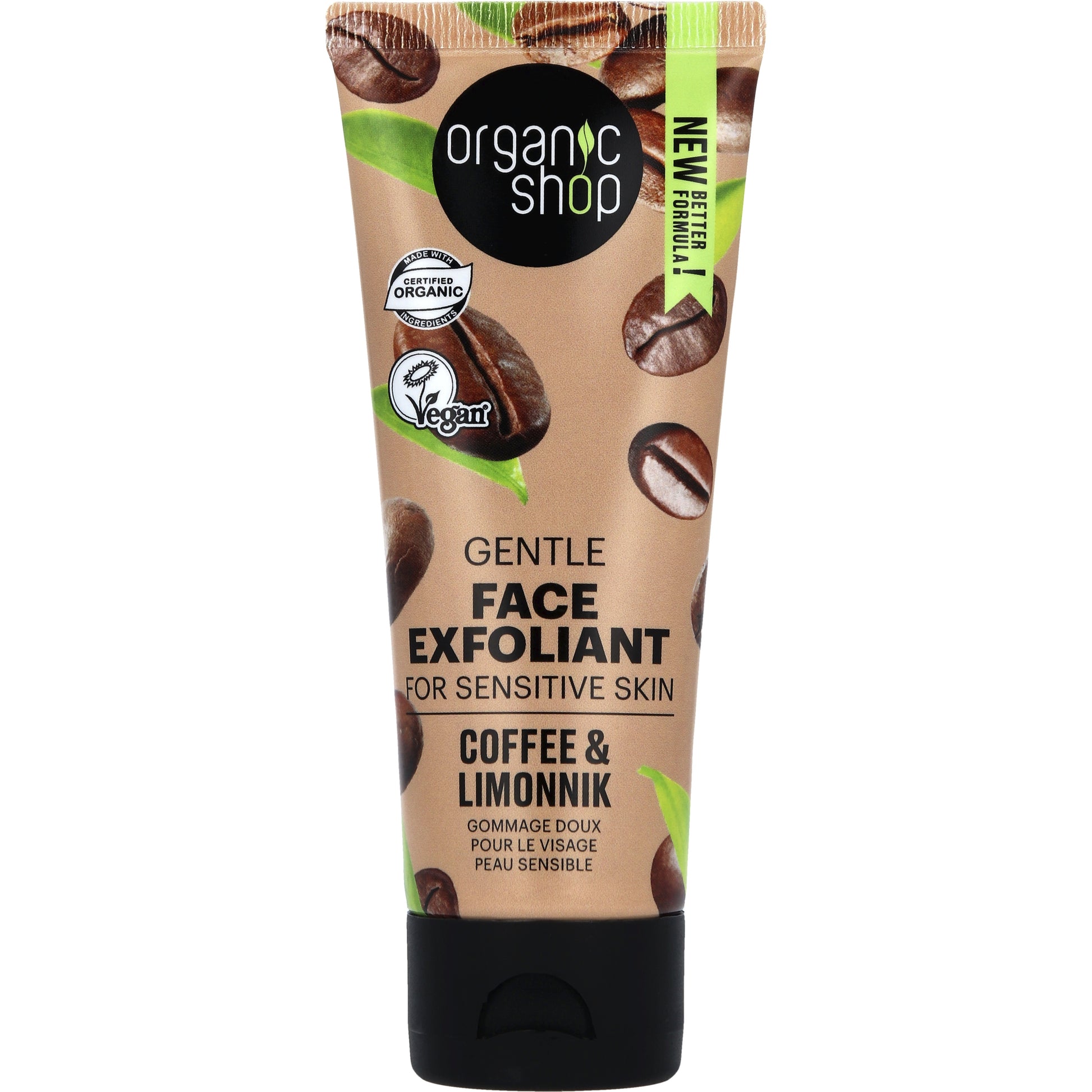 Organic Shop Gentle face exfoliant for sensitive skin coffee & limonnik