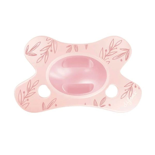 Difrax Fopspeen natural little venture 0-6m soft pink leafs