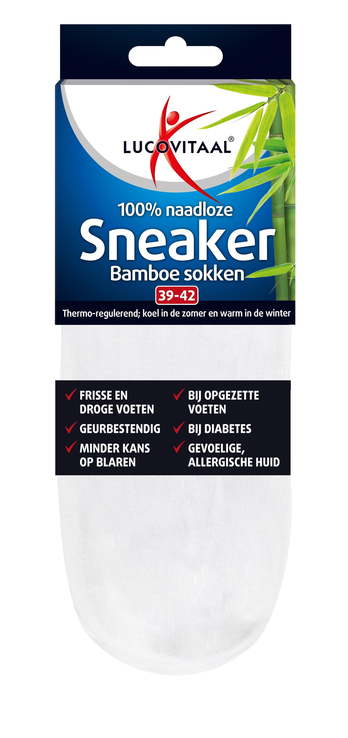 Lucovitaal Bamboe sneakersok 39-42 wit