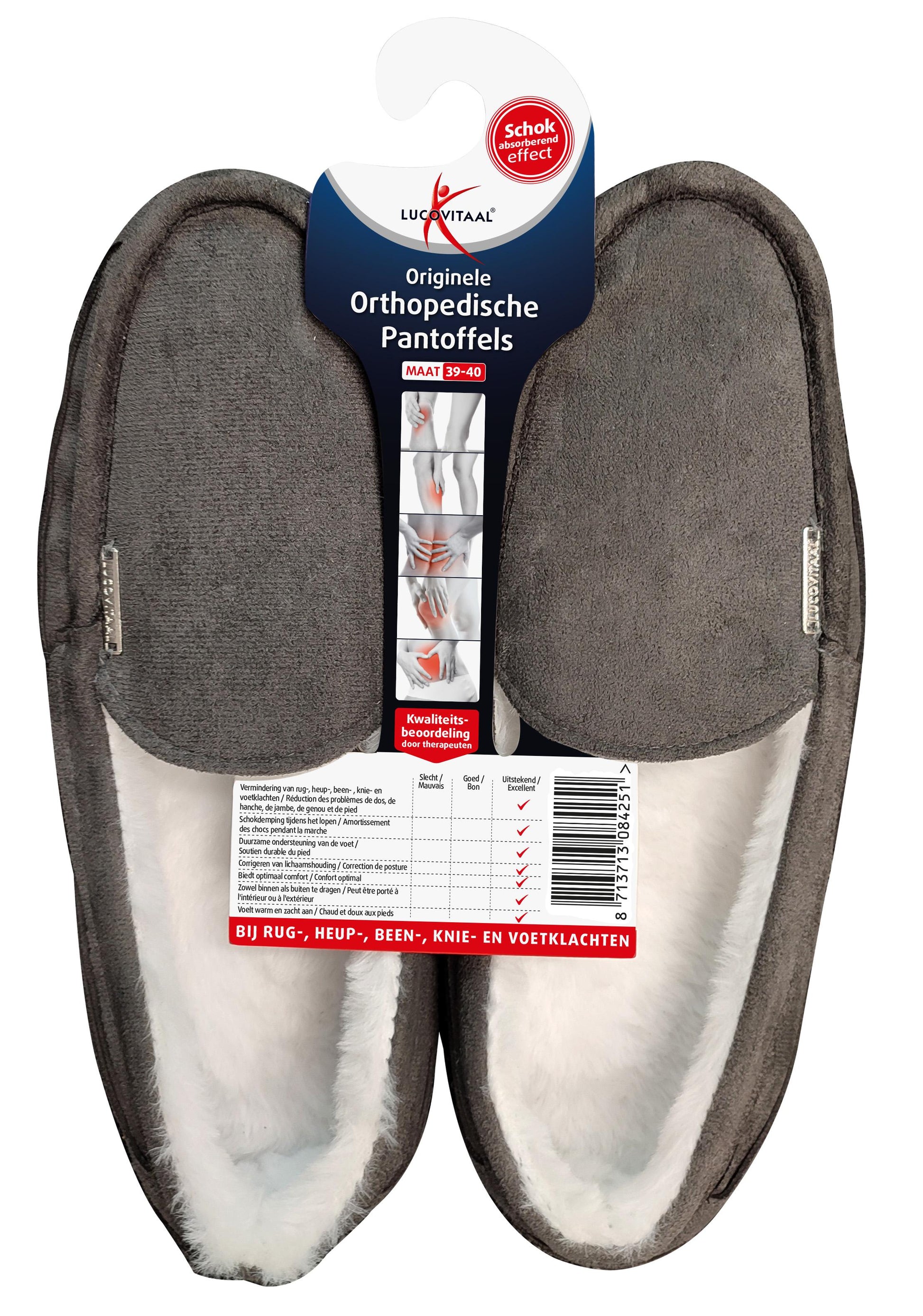 Lucovitaal Pantoffel orthopedische m.39-40 antraciet hanger