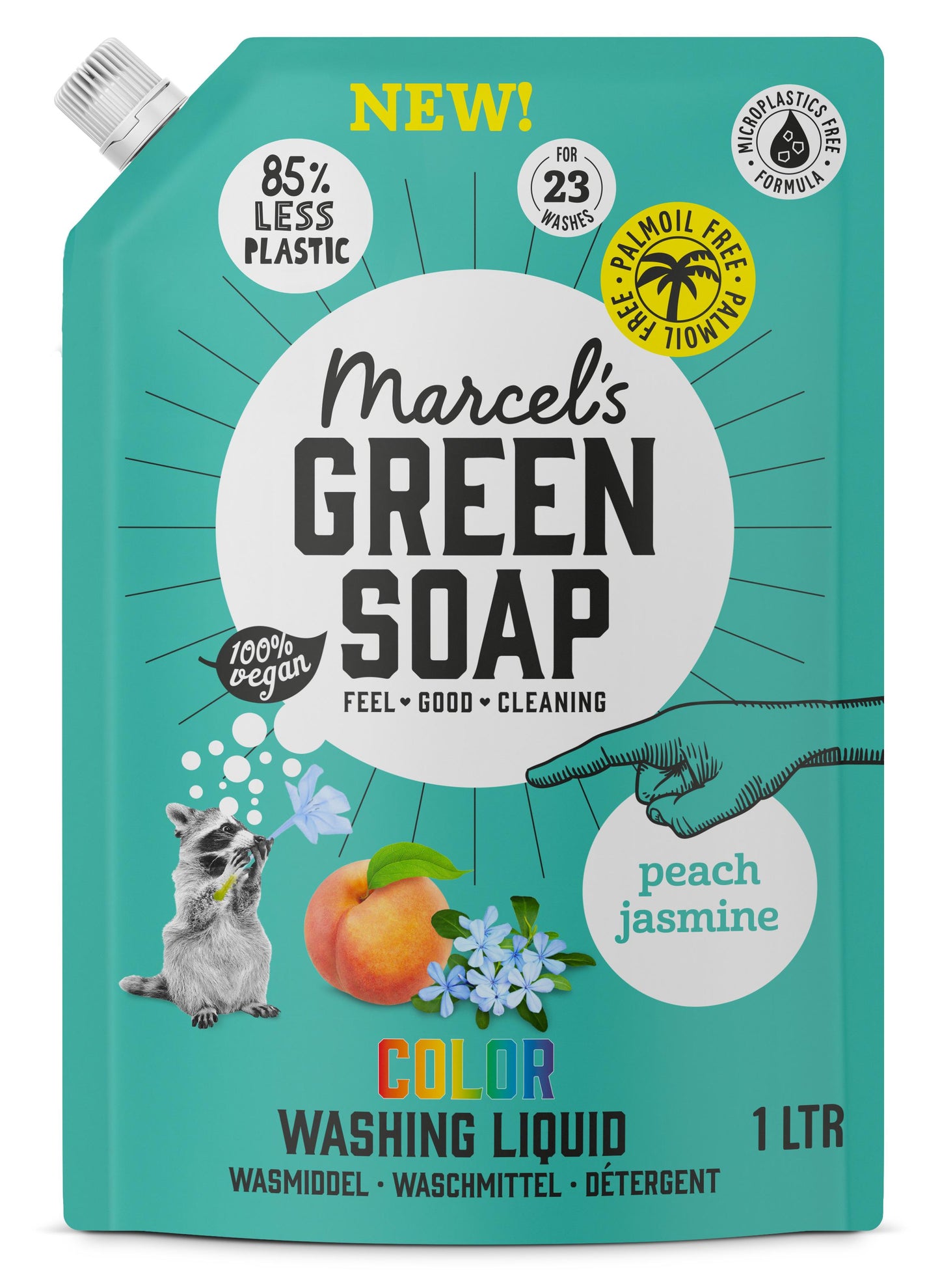 Marcels Green Soap Wasmiddel kleur navul perzik & jasmijn