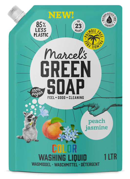 Marcels Green Soap Wasmiddel kleur navul perzik & jasmijn