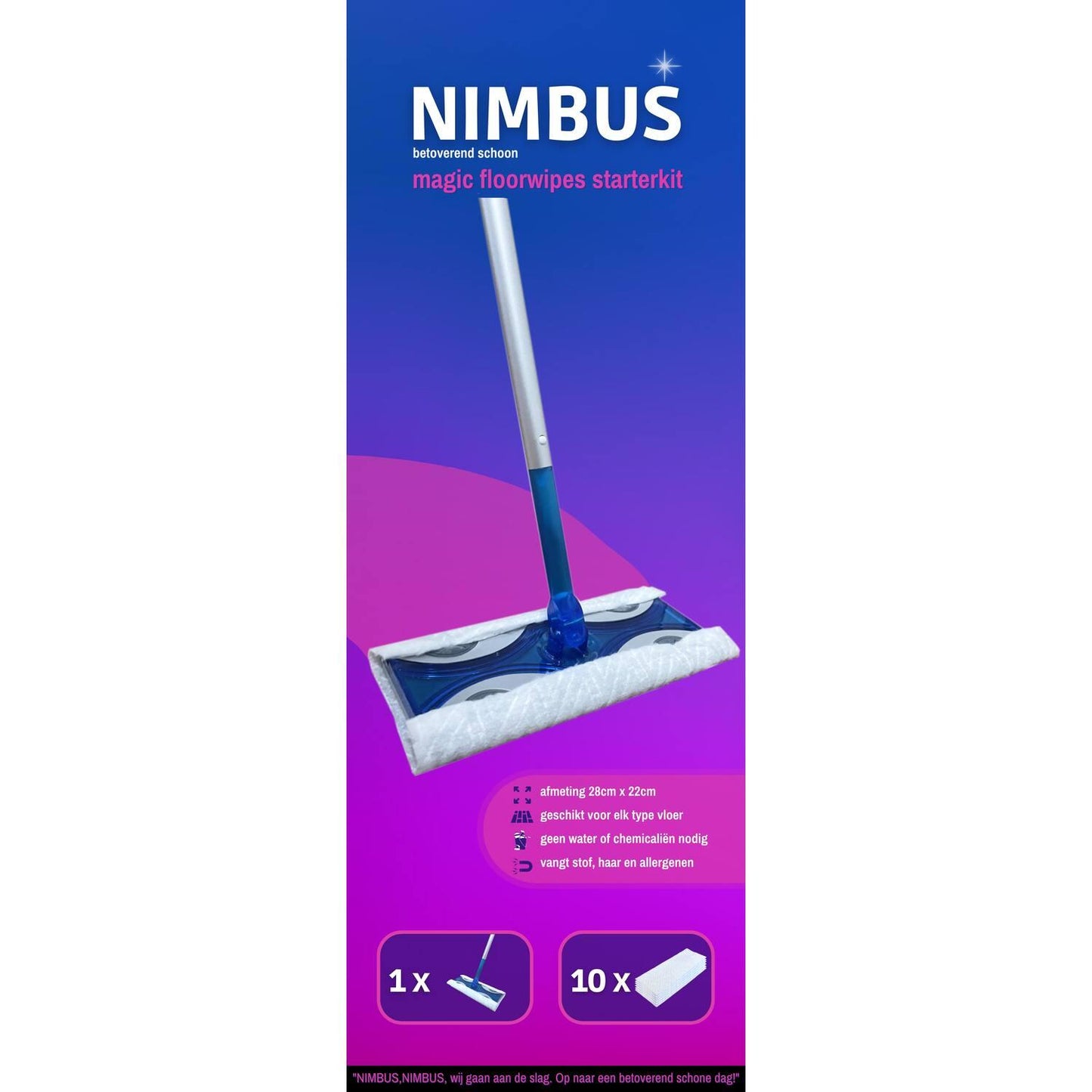 Nimbus Magic vloerdoekjes starterkit incl. 10st droge vloerdoekjes 28x22cm